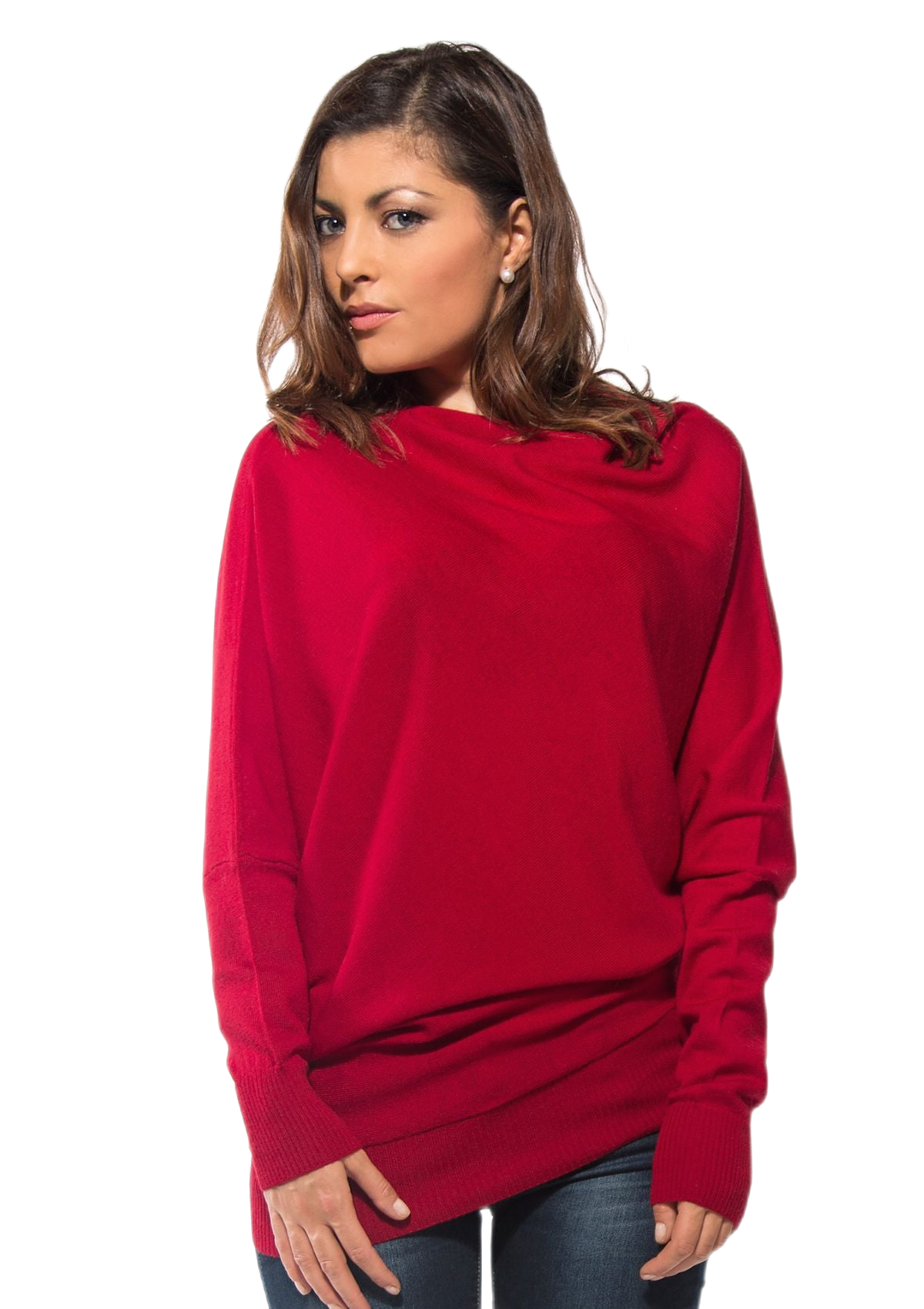 Maglia donna a pipistrello in lana merino colore rosso