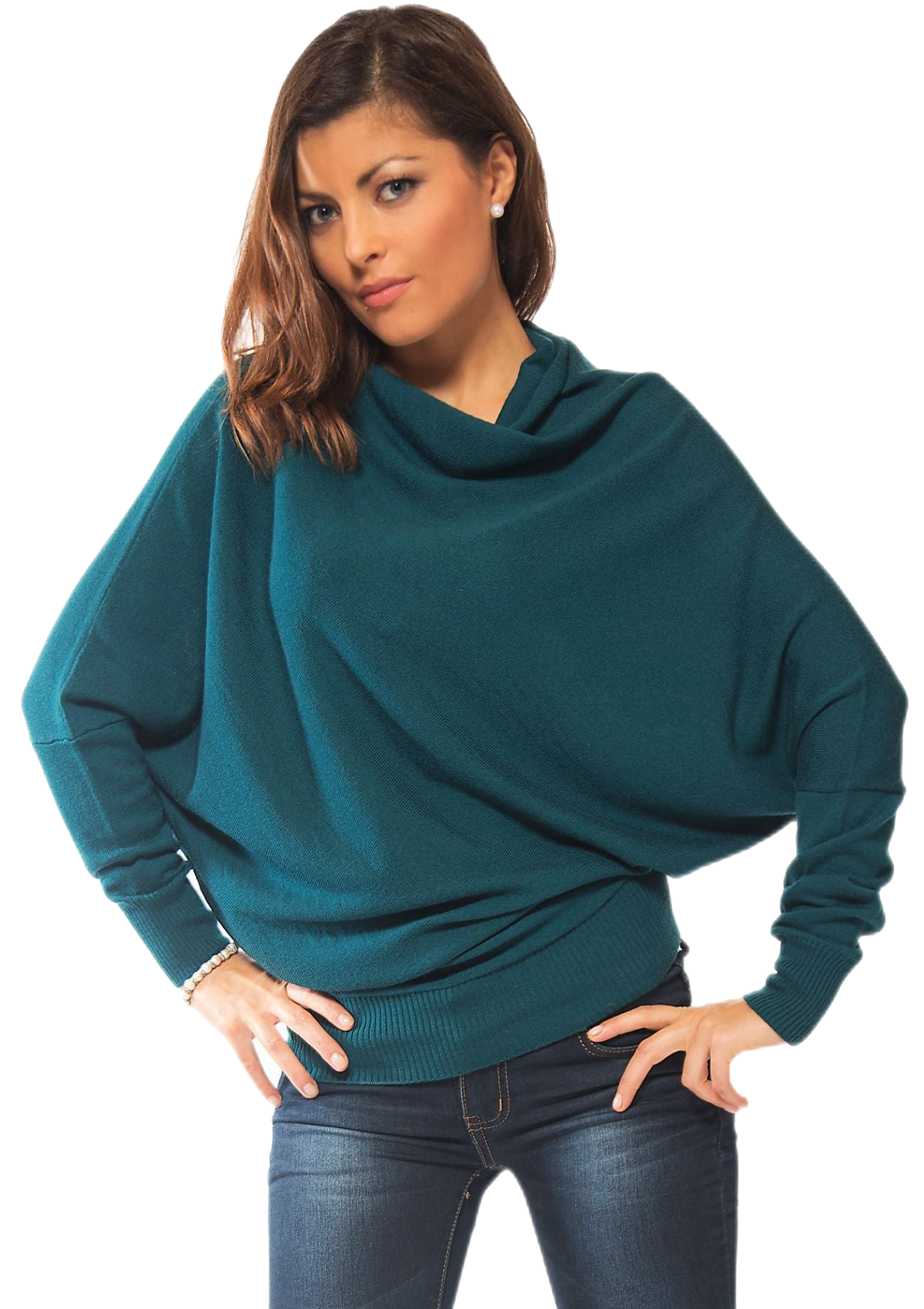 Maglia donna a pipistrello in lana merino colore verde