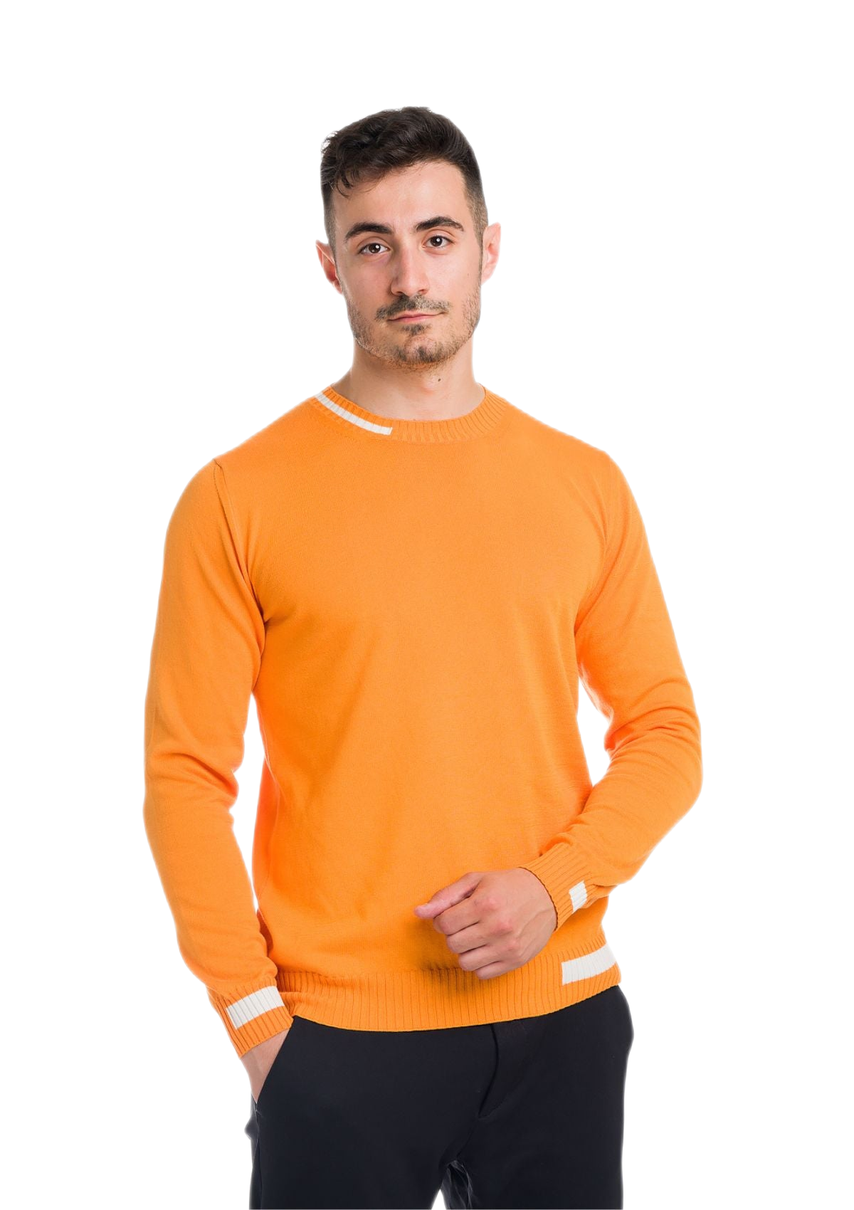 Maglia girocollo uomo in cotone a maniche lunghe arancione