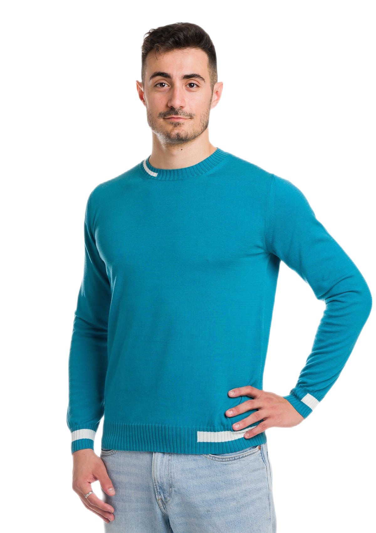maglia girocollo uomo in cotone a maniche lunghe azzurra