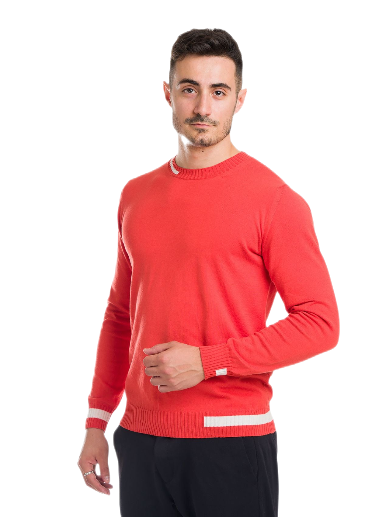 maglia girocollo uomo in cotone a maniche lunghe rossa