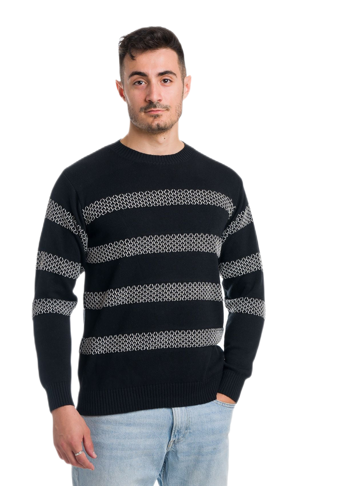 Maglia uomo a girocollo estiva a manica lunga nera e bianca