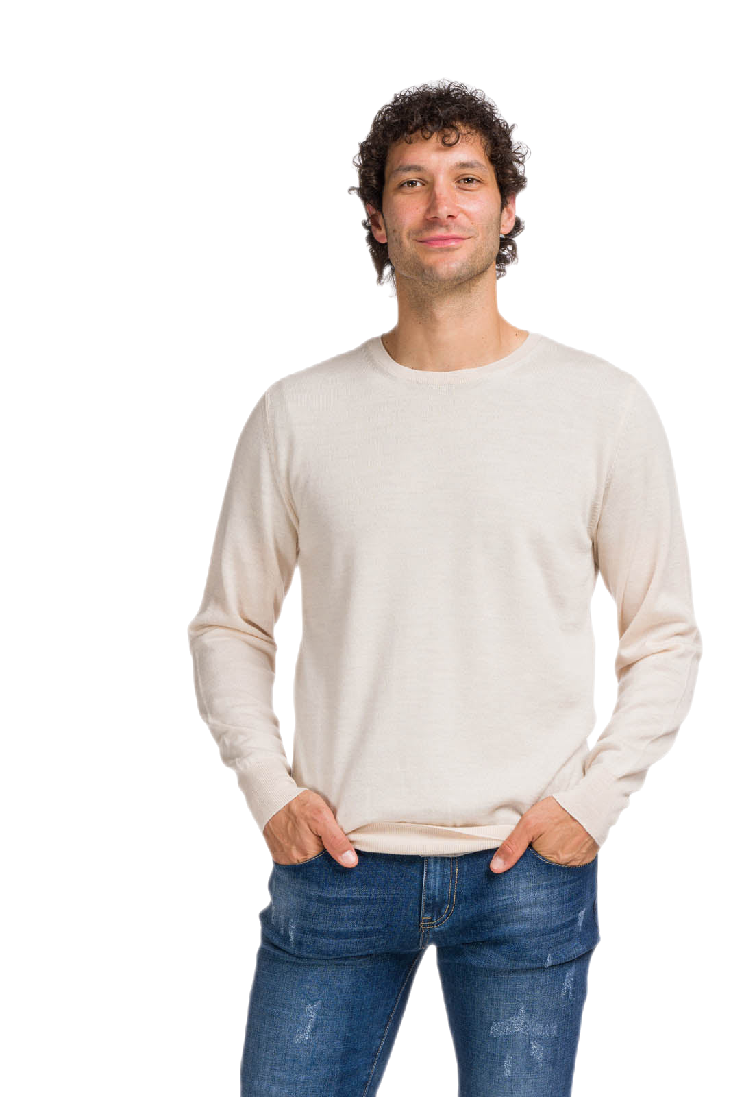 maglia uomo girocollo in lana beige