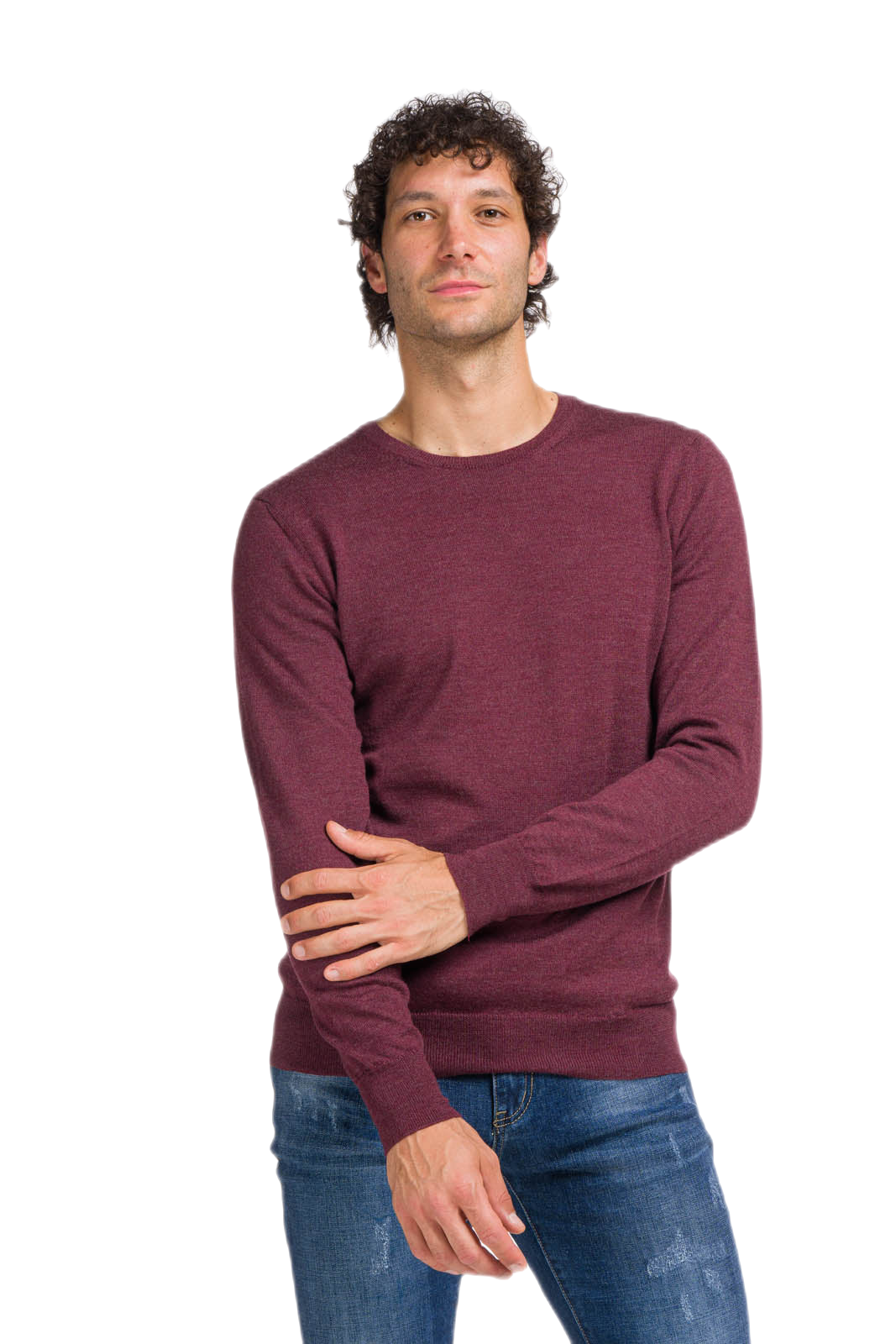 maglia uomo girocollo in lana merino prugna