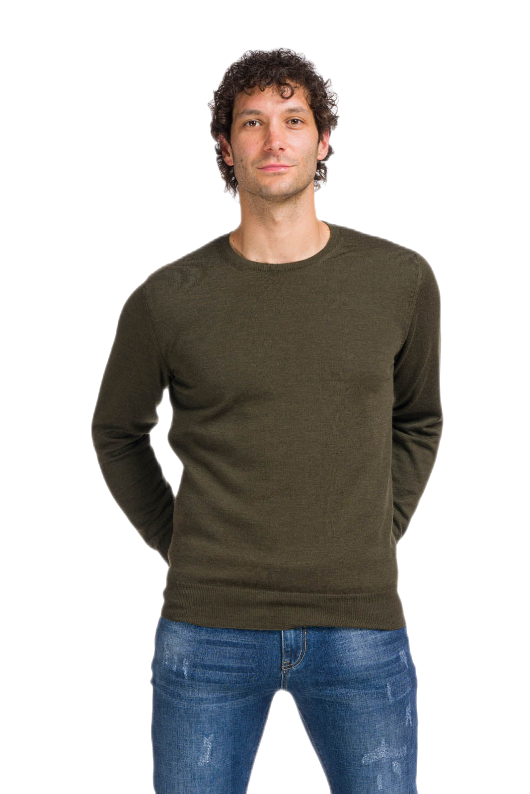 maglia uomo girocollo verde militare