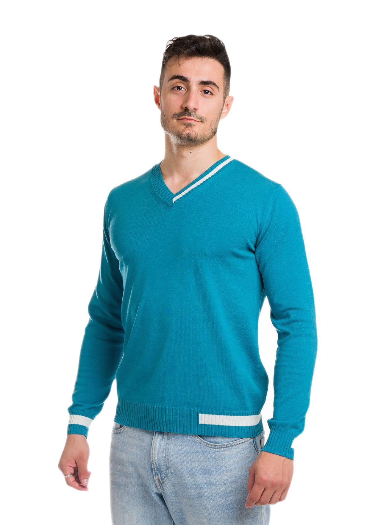 maglia uomo in cotone organico gasato azzurra