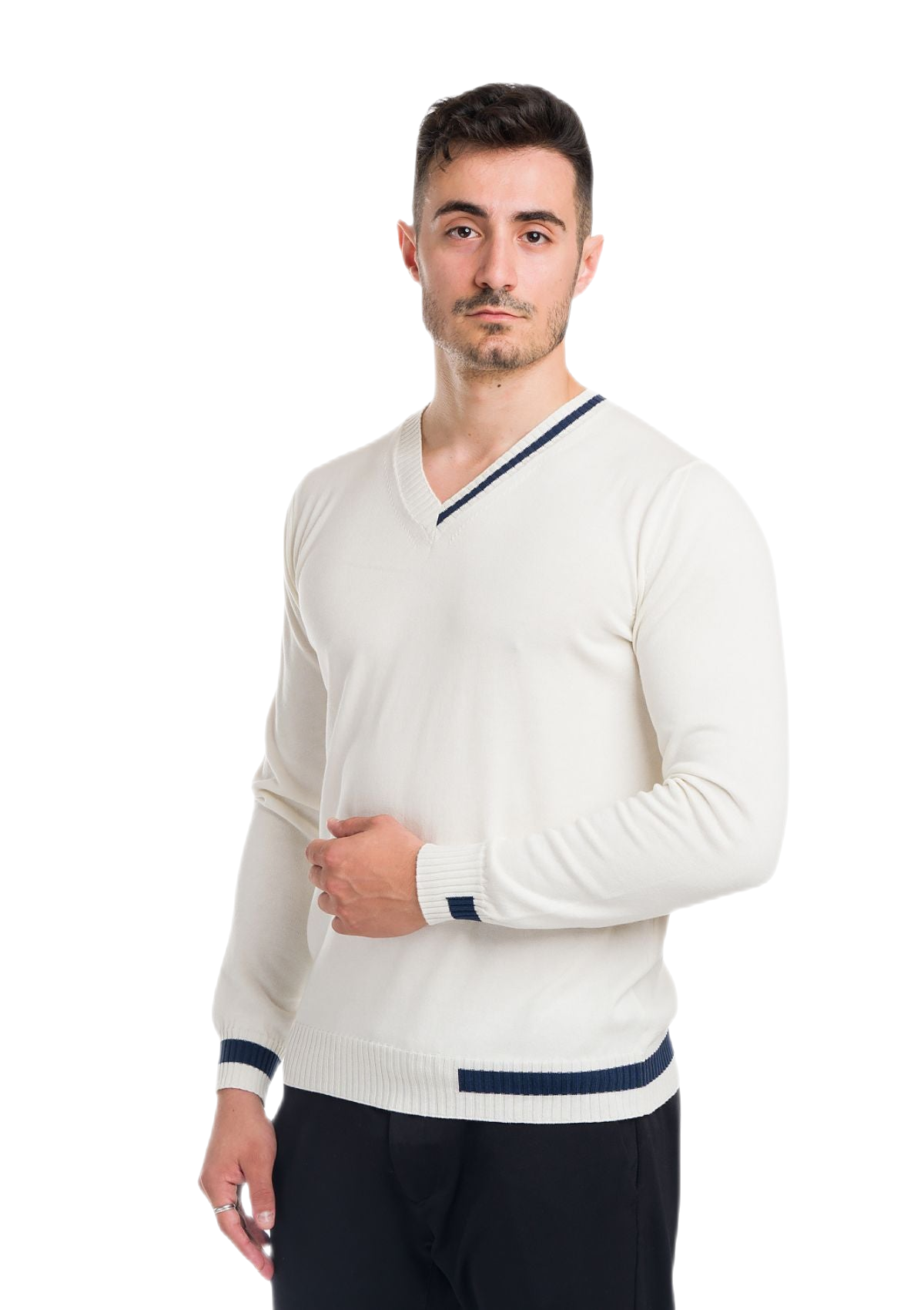 maglia uomo in cotone organico gasato bianca e blu