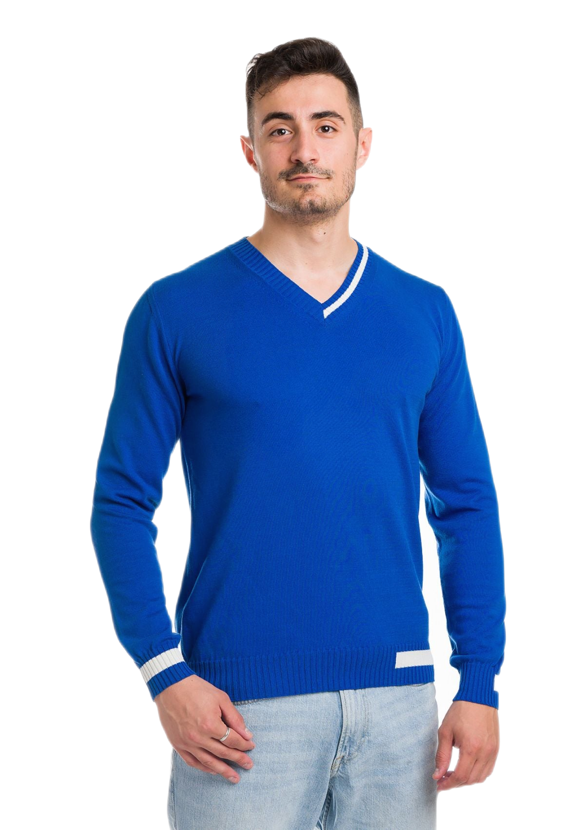 maglia uomo in cotone organico gasato blu elettrico