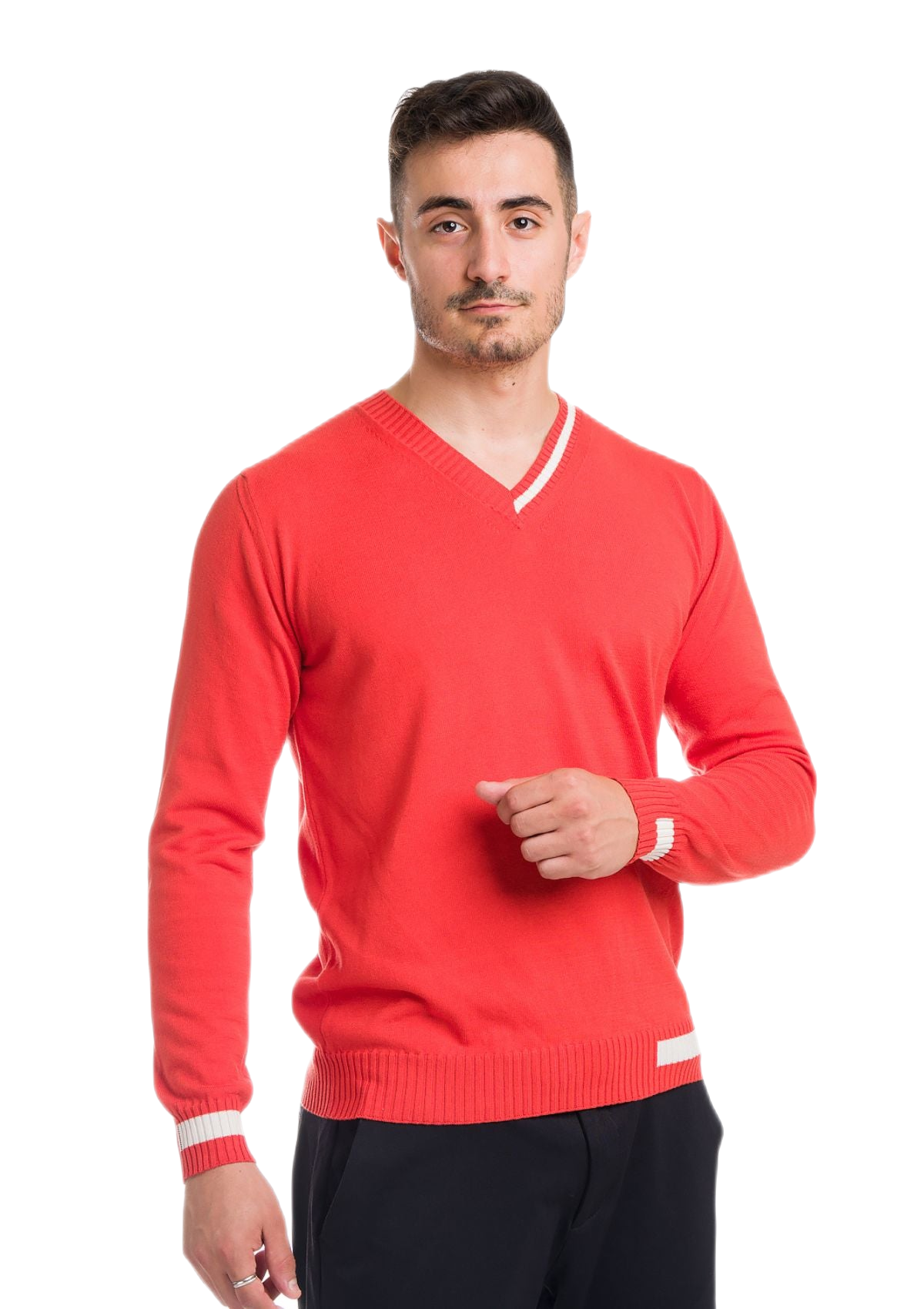 maglia uomo in cotone organico gasato color corallo