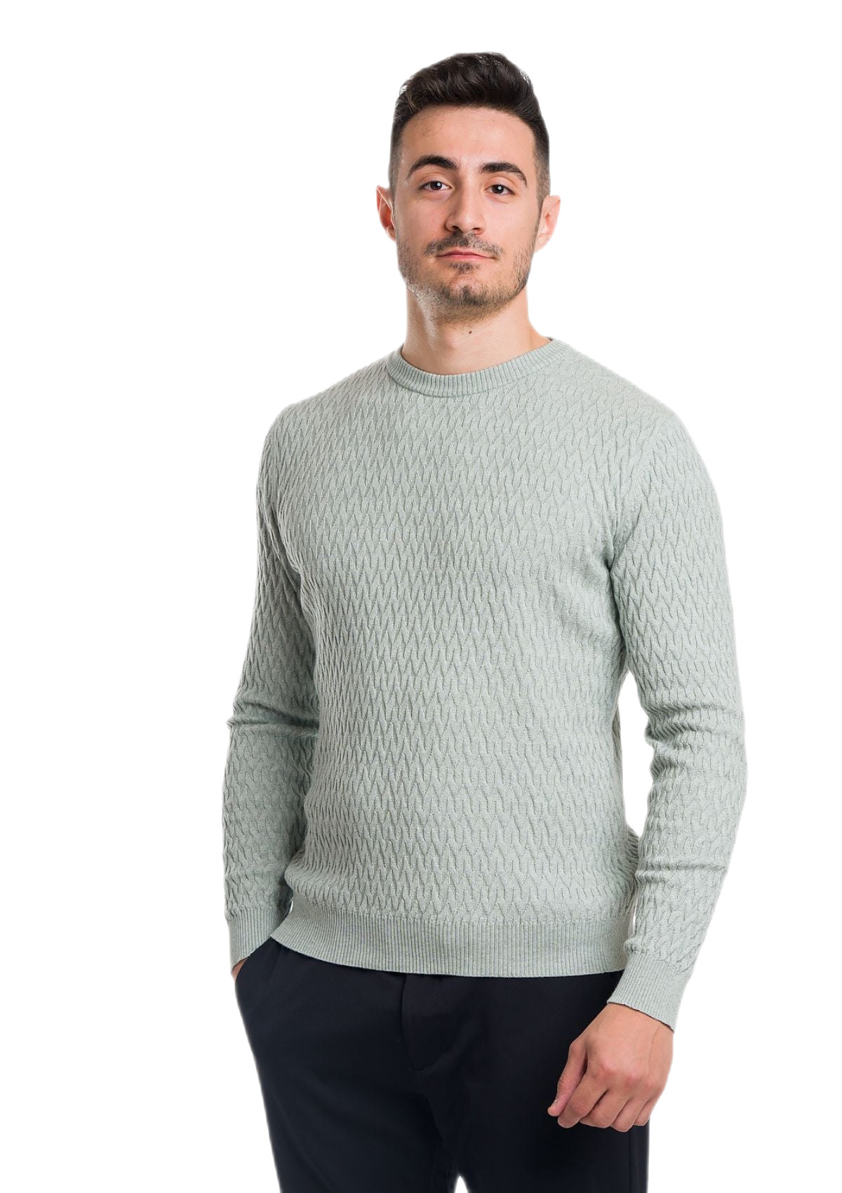 maglia uomo leggera in cotone e cashmere verde acqua