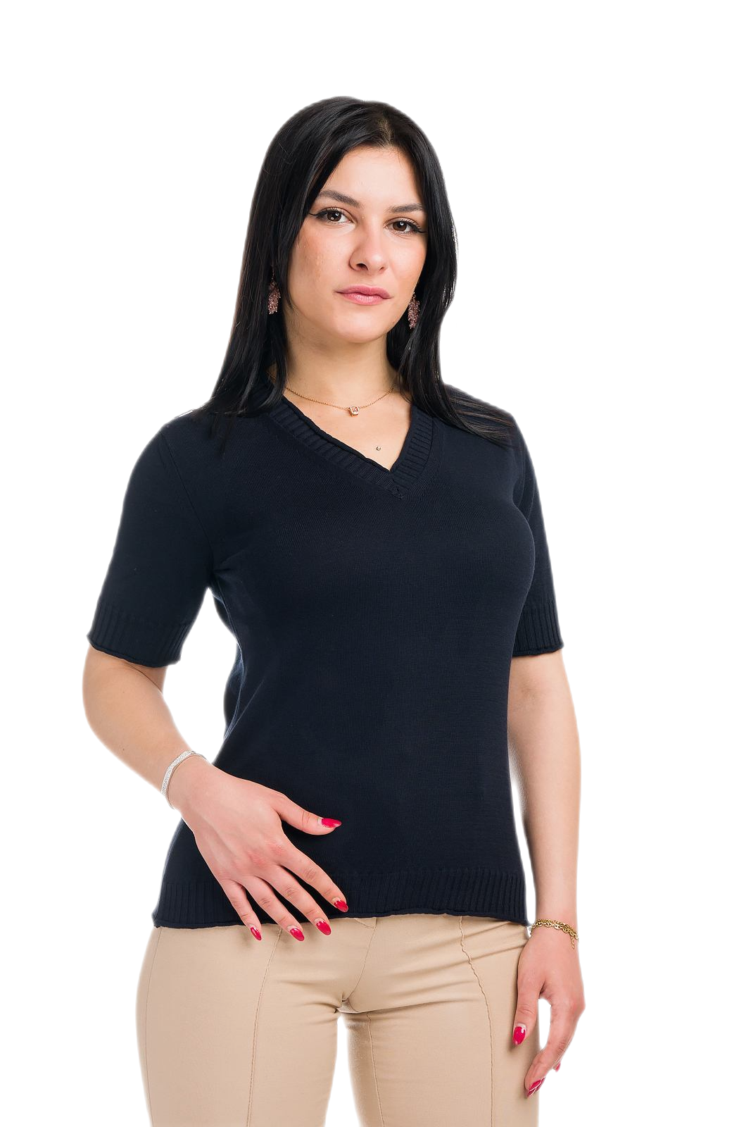 maglietta donna a manica corta estiva in cotone blu navy
