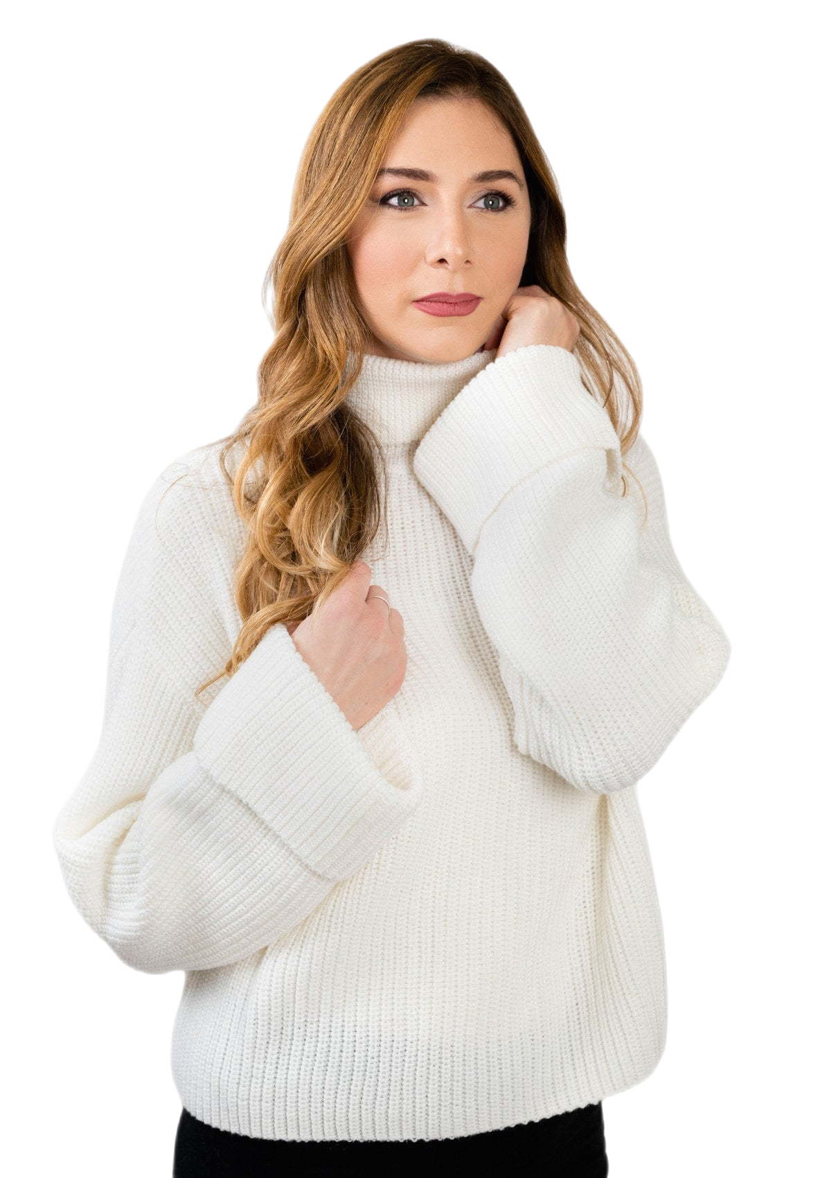 maglione bianco donna collo alto in lana
