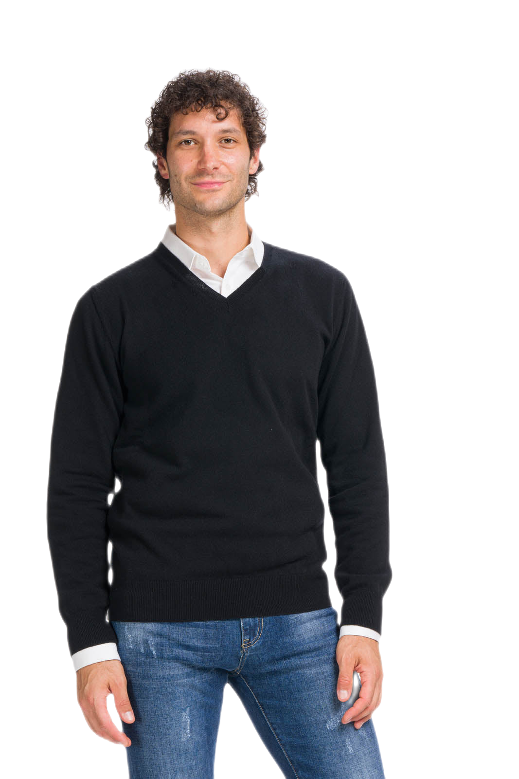 maglione cashmere uomo scollo a v nero