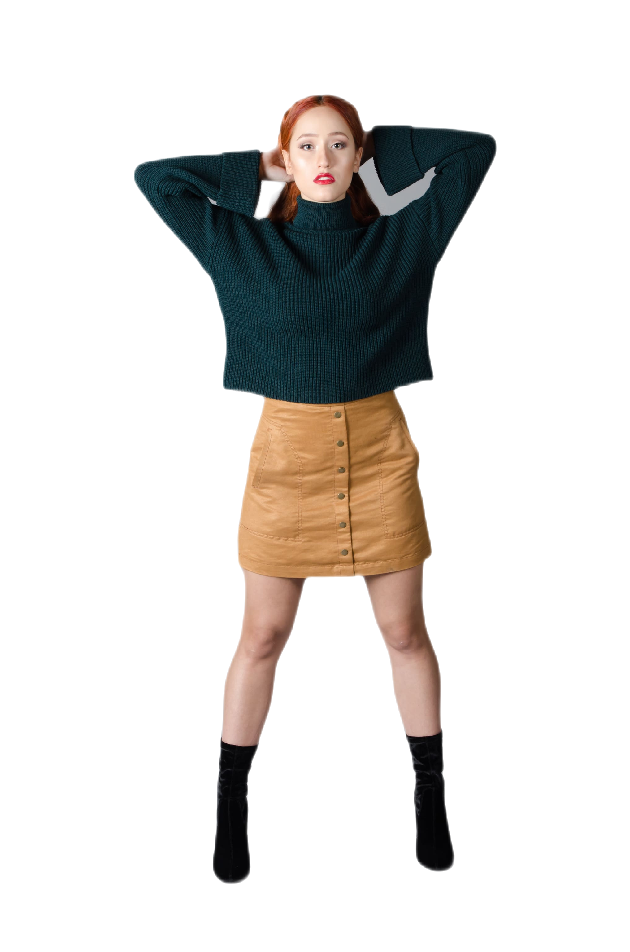maglione collo alto in lana verde