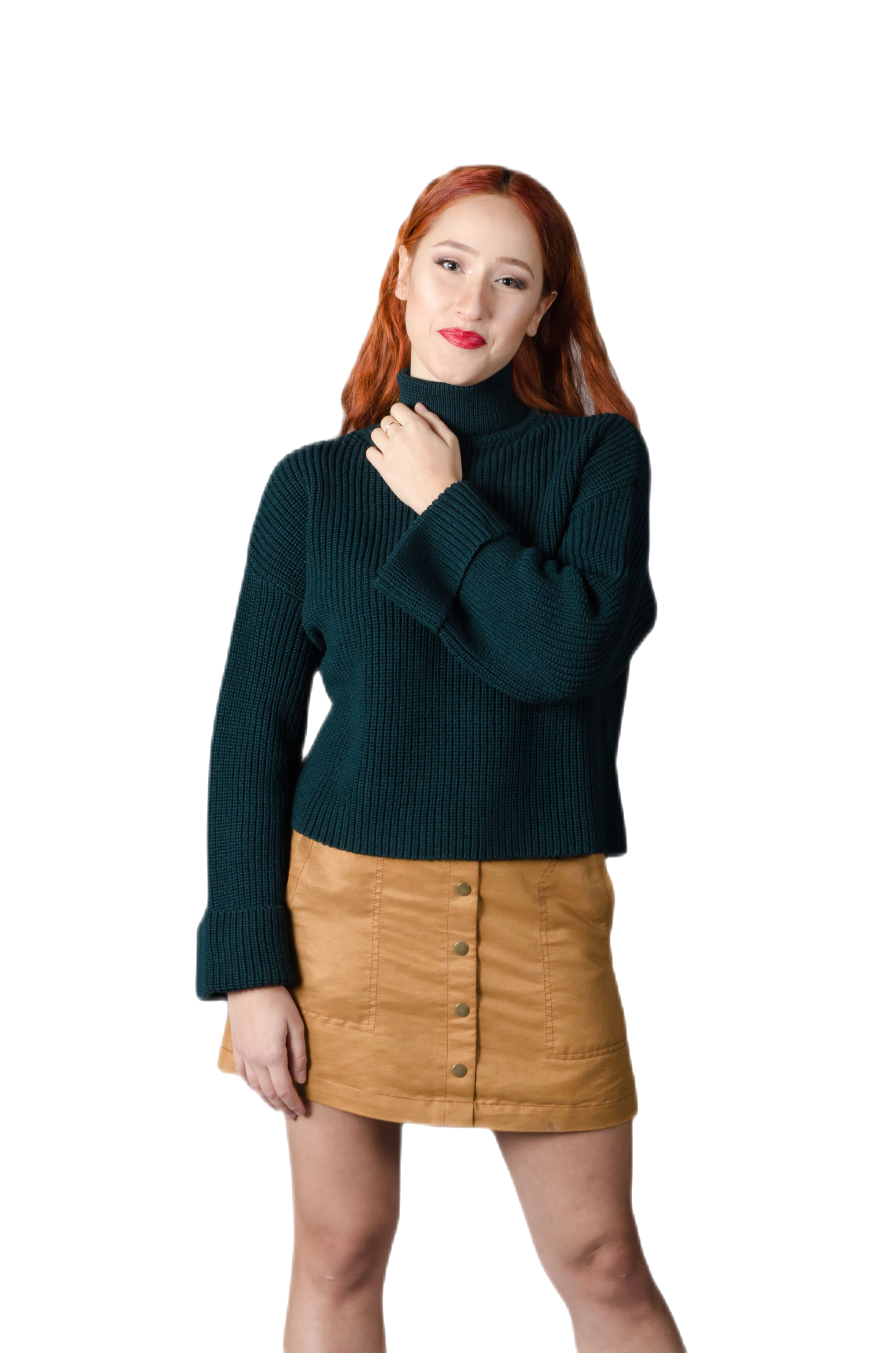 maglione donna collo alto in lana merinos verde