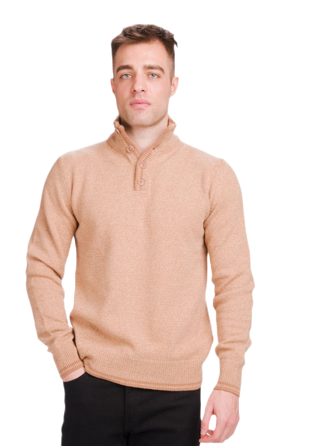 maglione in lana merino e cashmere uomo colore nocciola