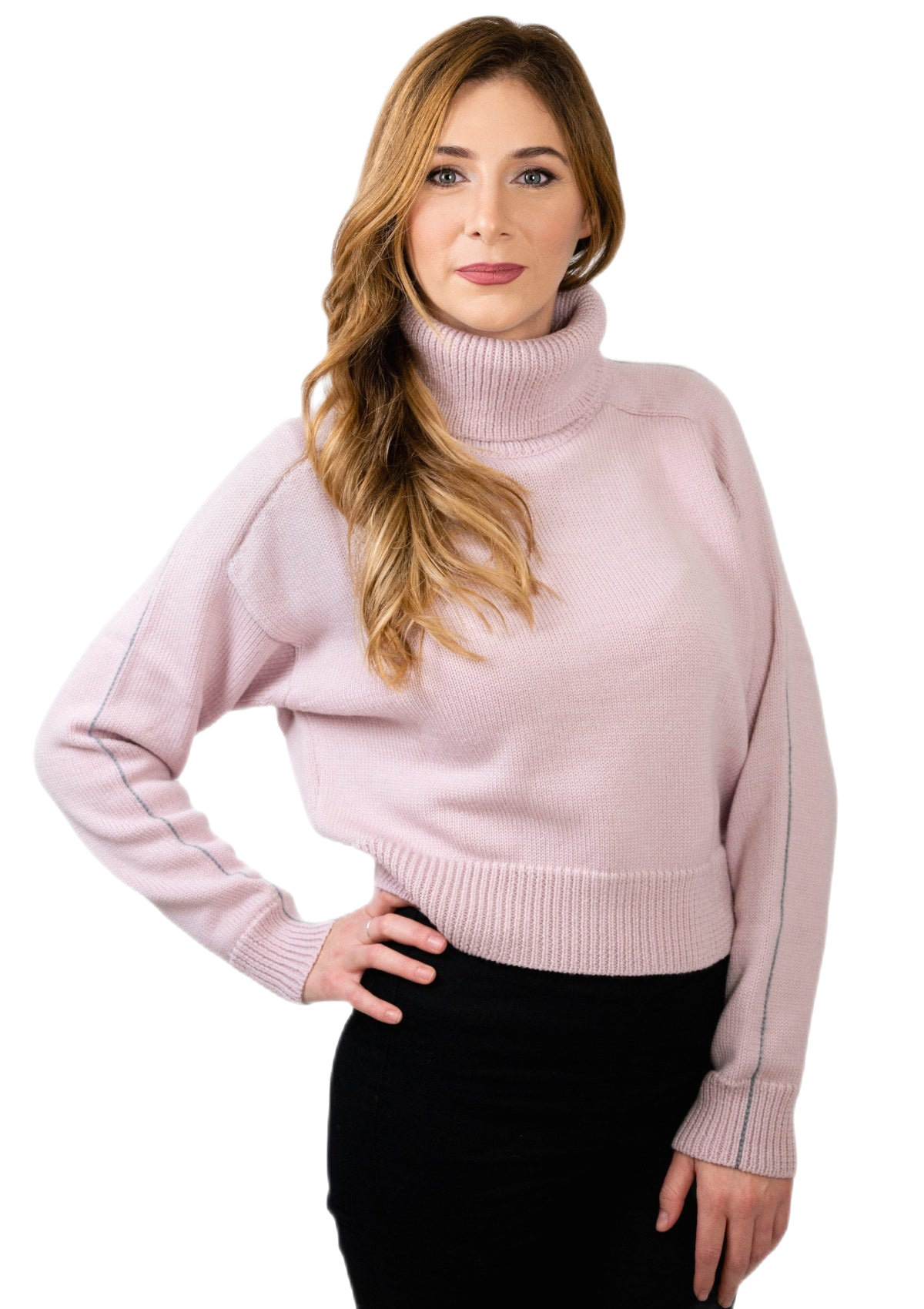 maglione rosa donna in lana merino dolcevita