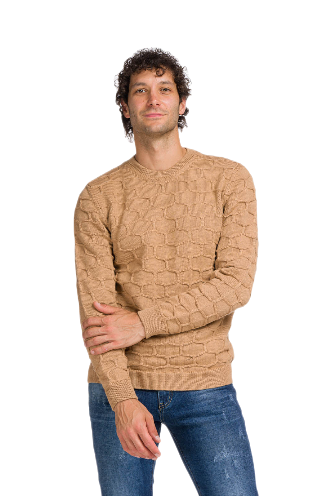 maglione uomo girocollo sportivo beige
