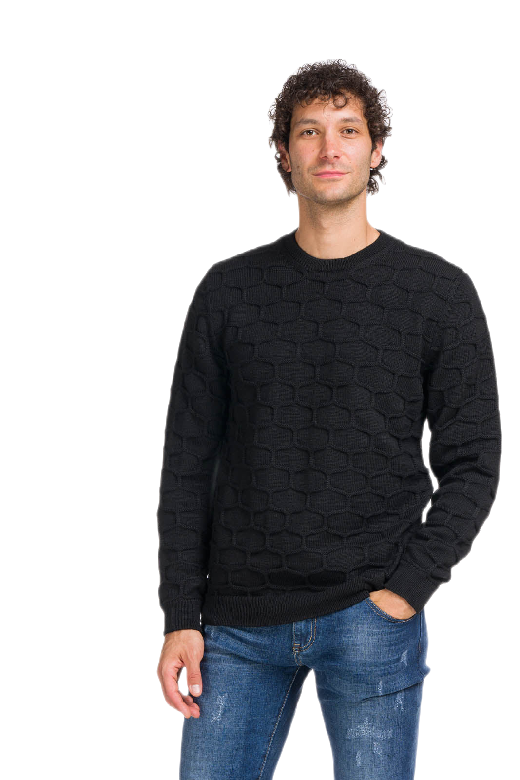 maglione uomo girocollo sportivo nero