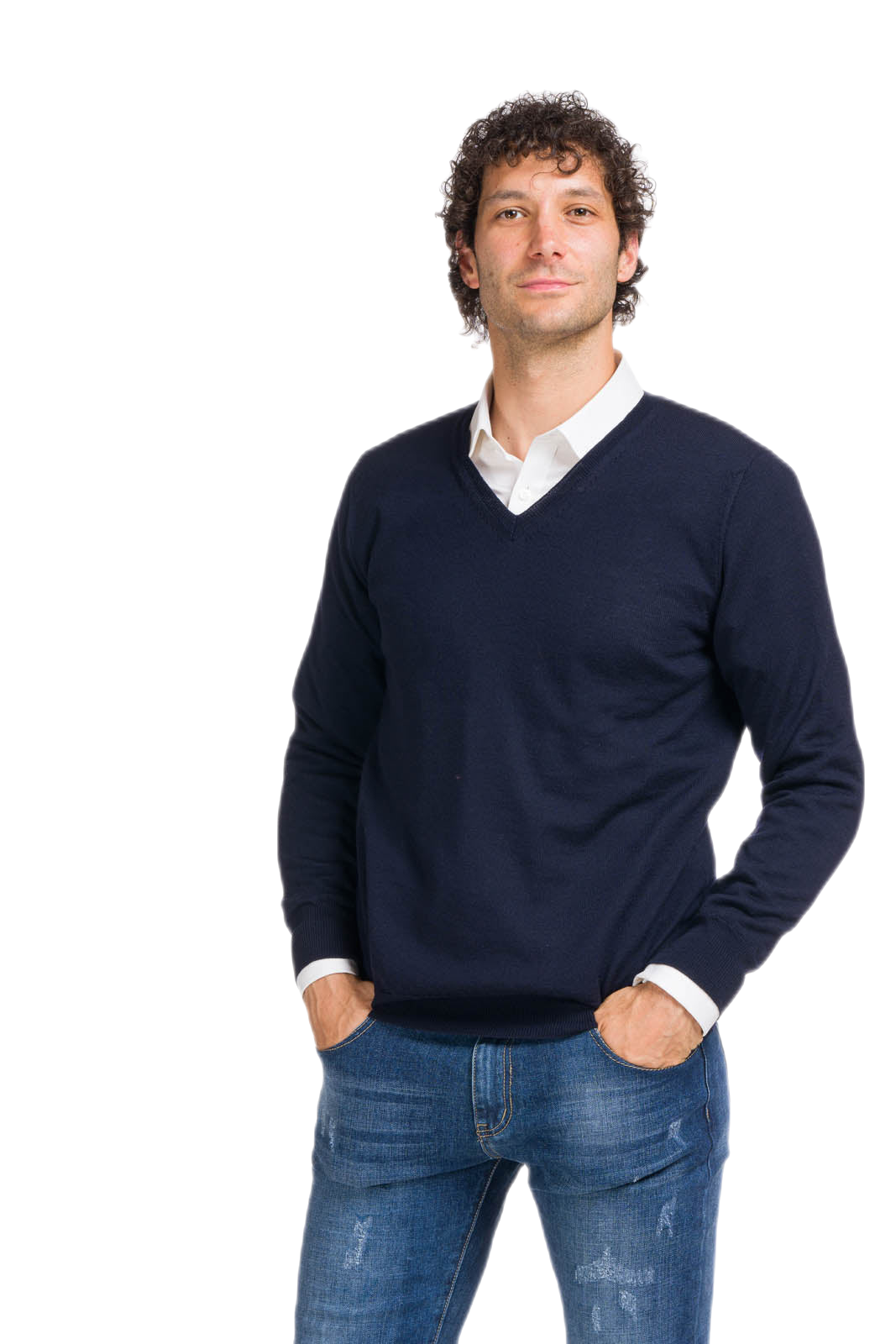 maglione uomo scollo a V blu