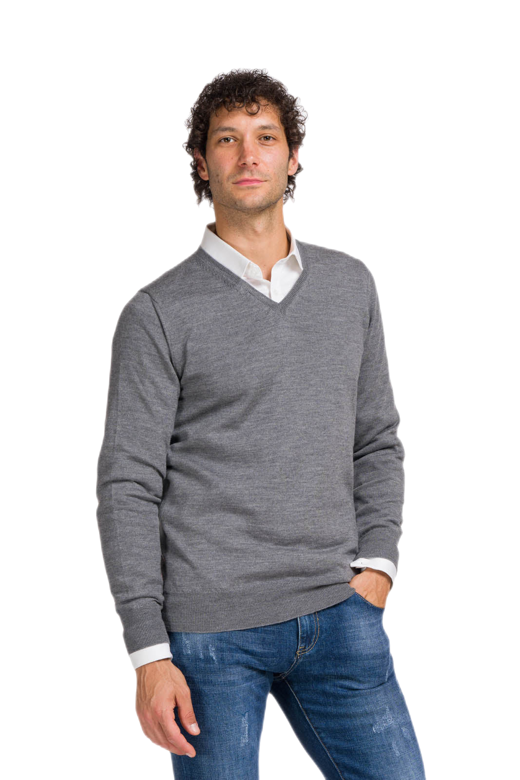 Maglione uomo con scollo a V in pura lana vergine merino