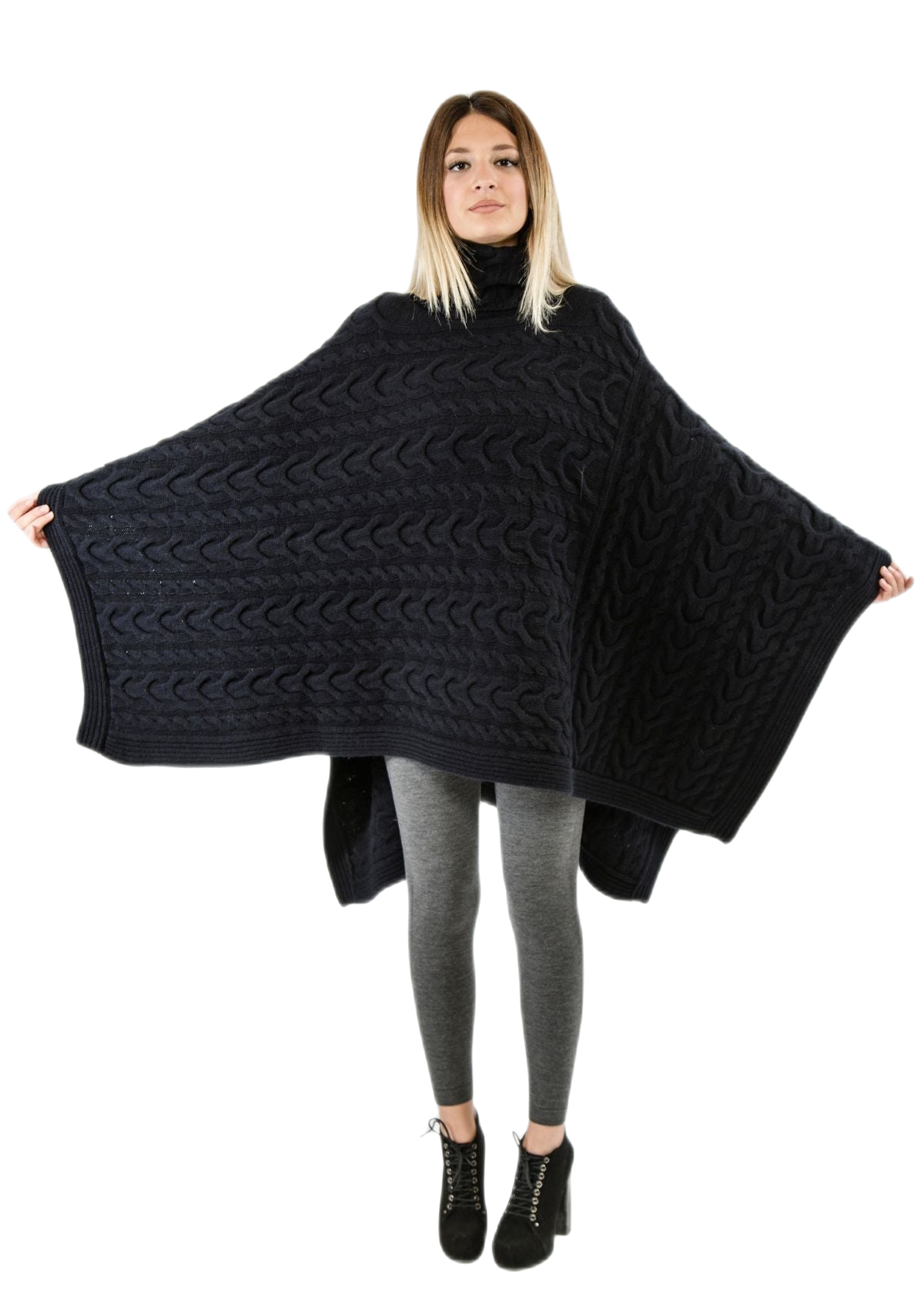 mantella lana elegante blu notte