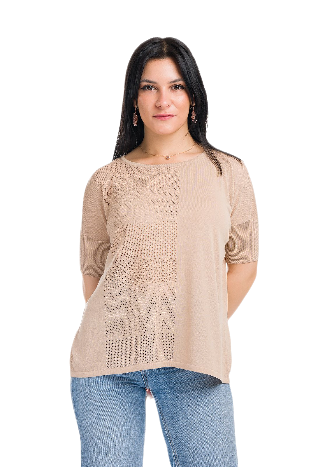 maxi maglia leggera donna in viscosa beige