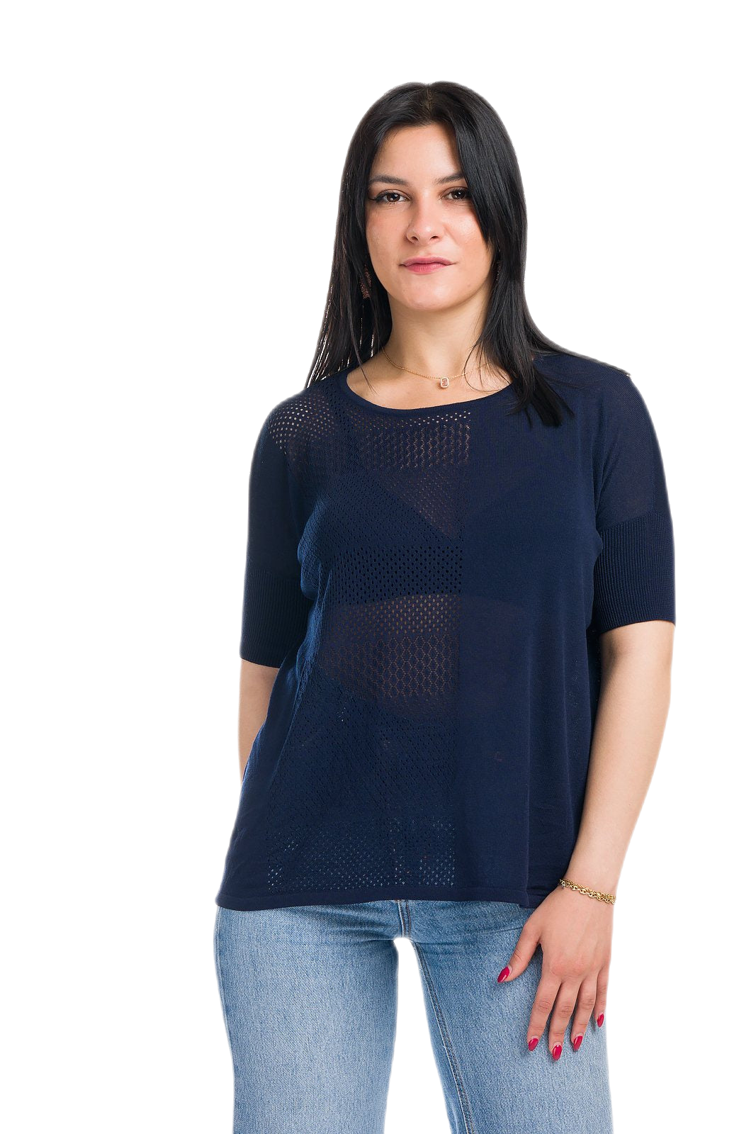 maxi maglia leggera donna in viscosa blu navy