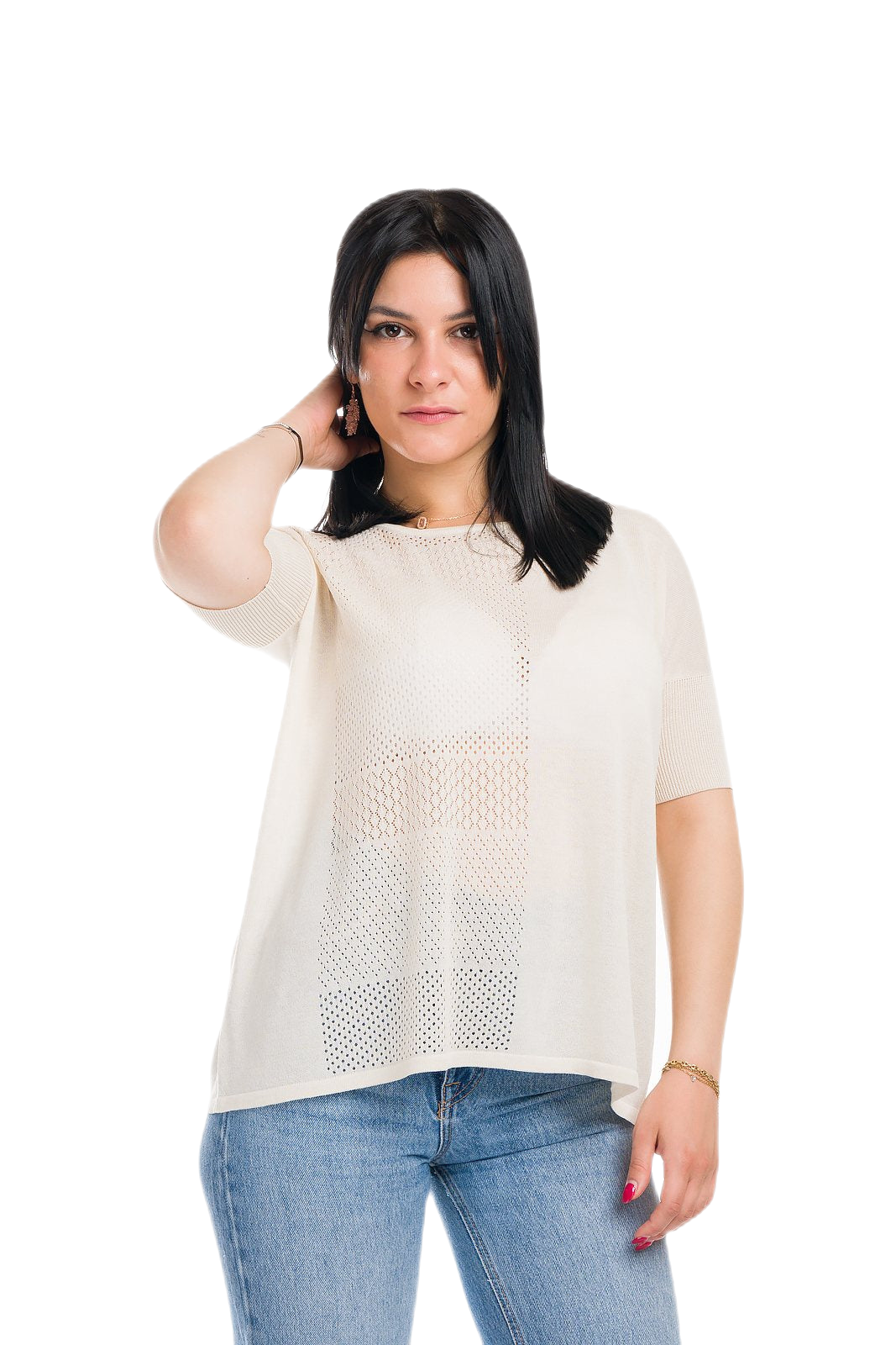 maxi maglia leggera donna in viscosa color panna