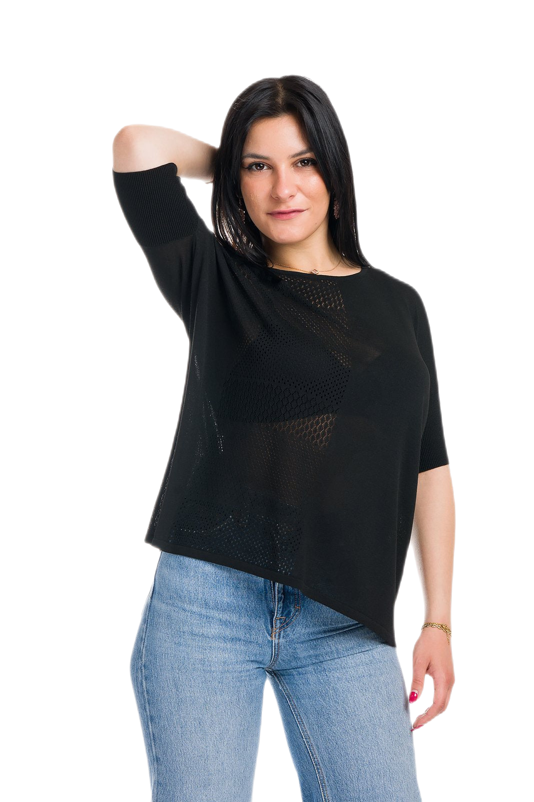 maxi maglia leggera donna in viscosa nera