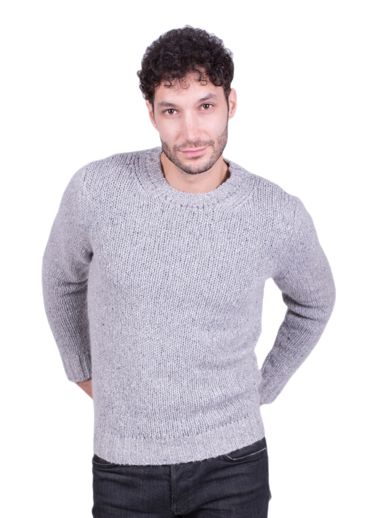 Pullover da uomo girocollo in lana, seta e mohair grigio