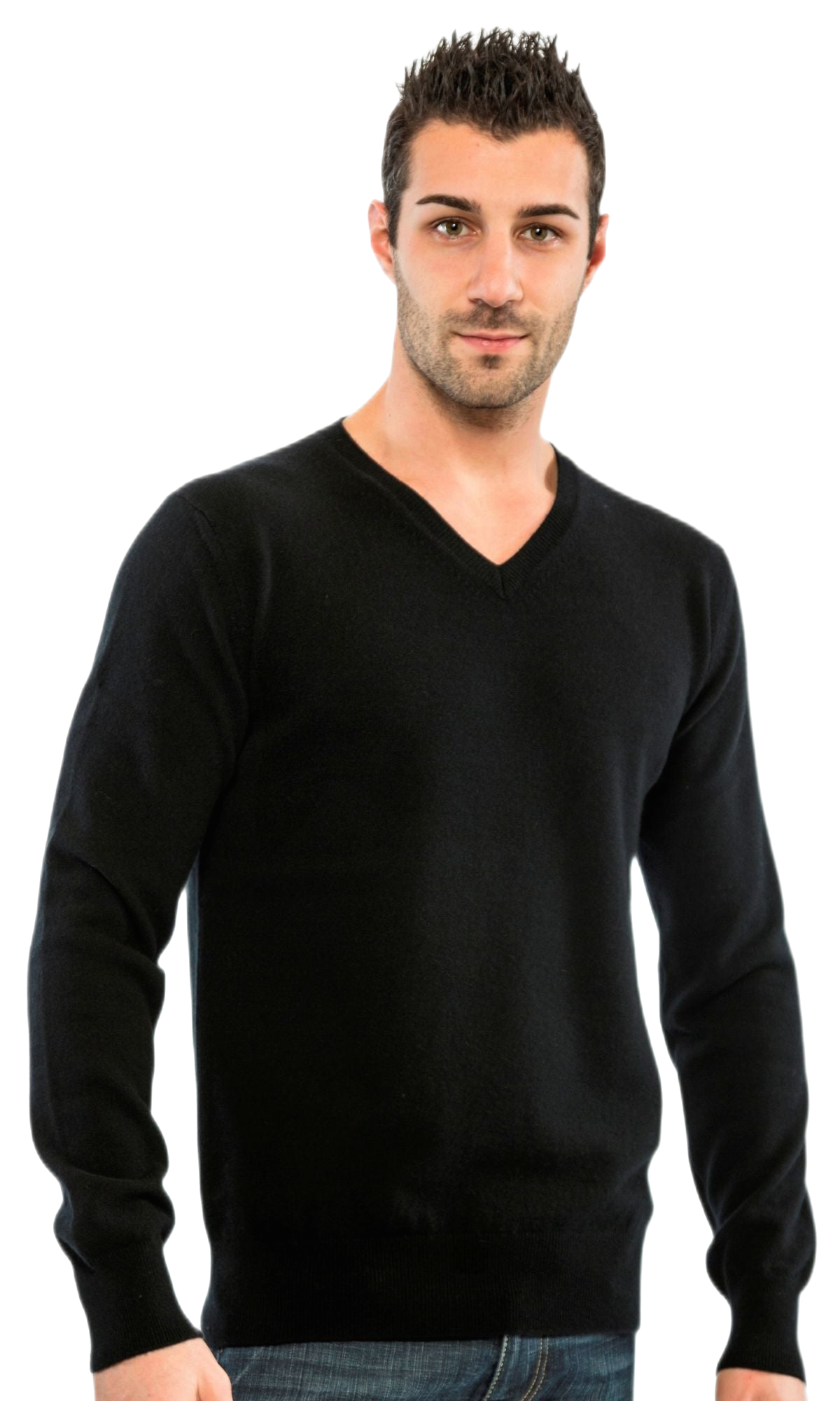 pullover uomo con scollo a v in lanital colore nero