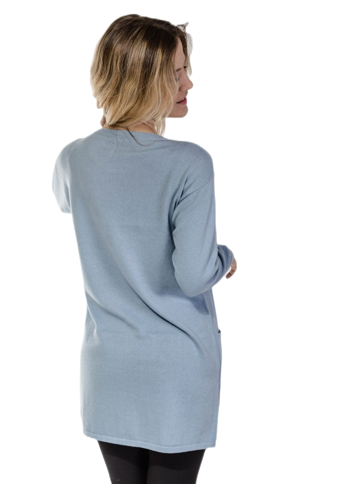 retro cardigan lungo in cashmere e cotone azzurro