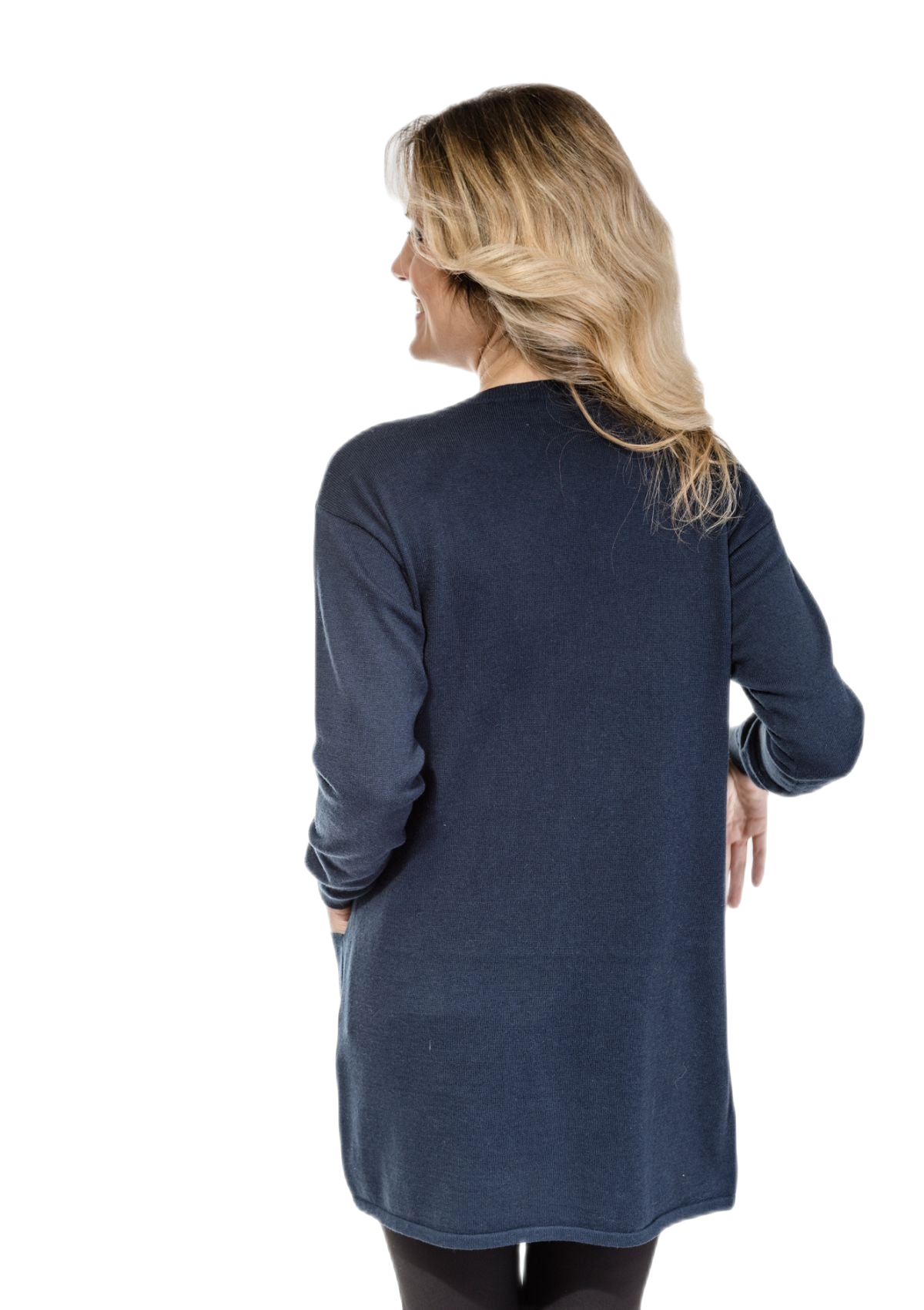 retro cardigan lungo in cashmere e cotone blu