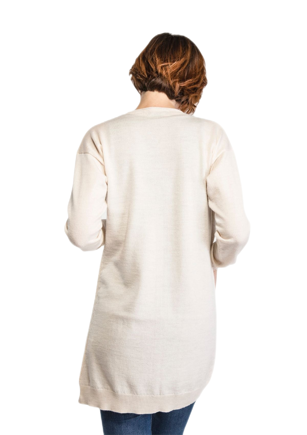 retro cardigan lungo donna in lana merinos  beige