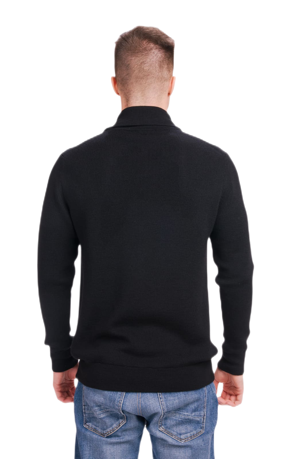 retro cardigan uomo collo alto in lana merino colore nero