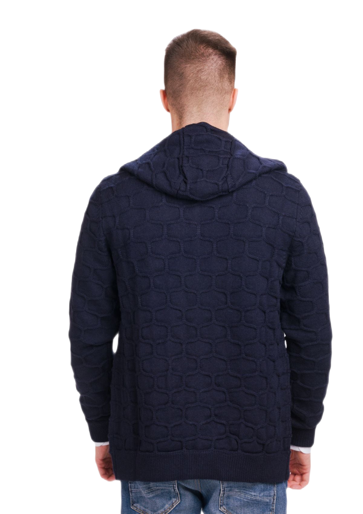 retro cardigan uomo con cappuccio blu