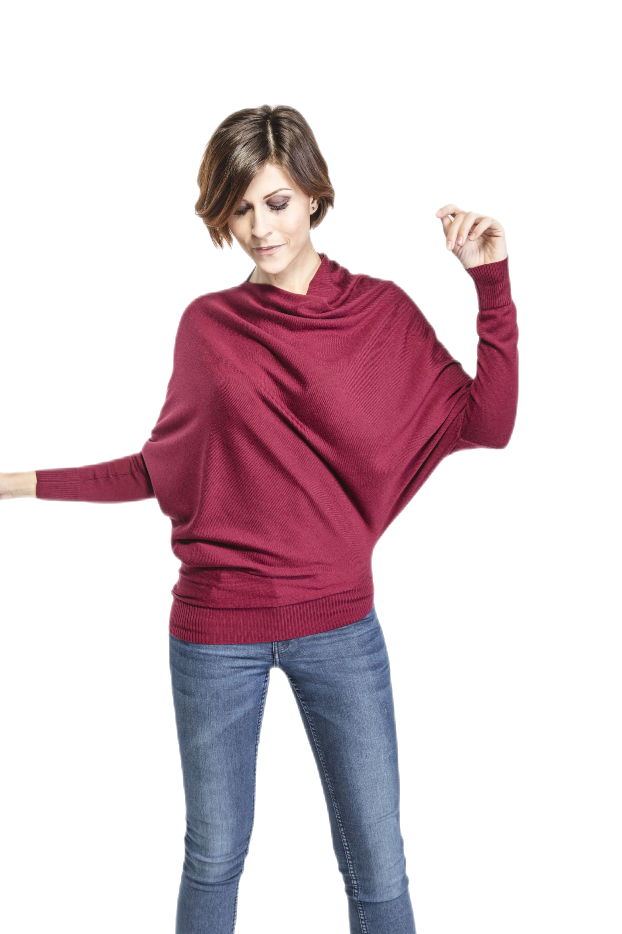 Maglia donna in lanital a pipistrello colore bordeaux
