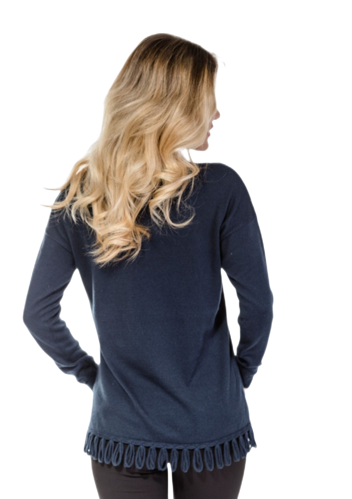 retro Maglia donna a maniche lunghe in cotone e cashmere blu