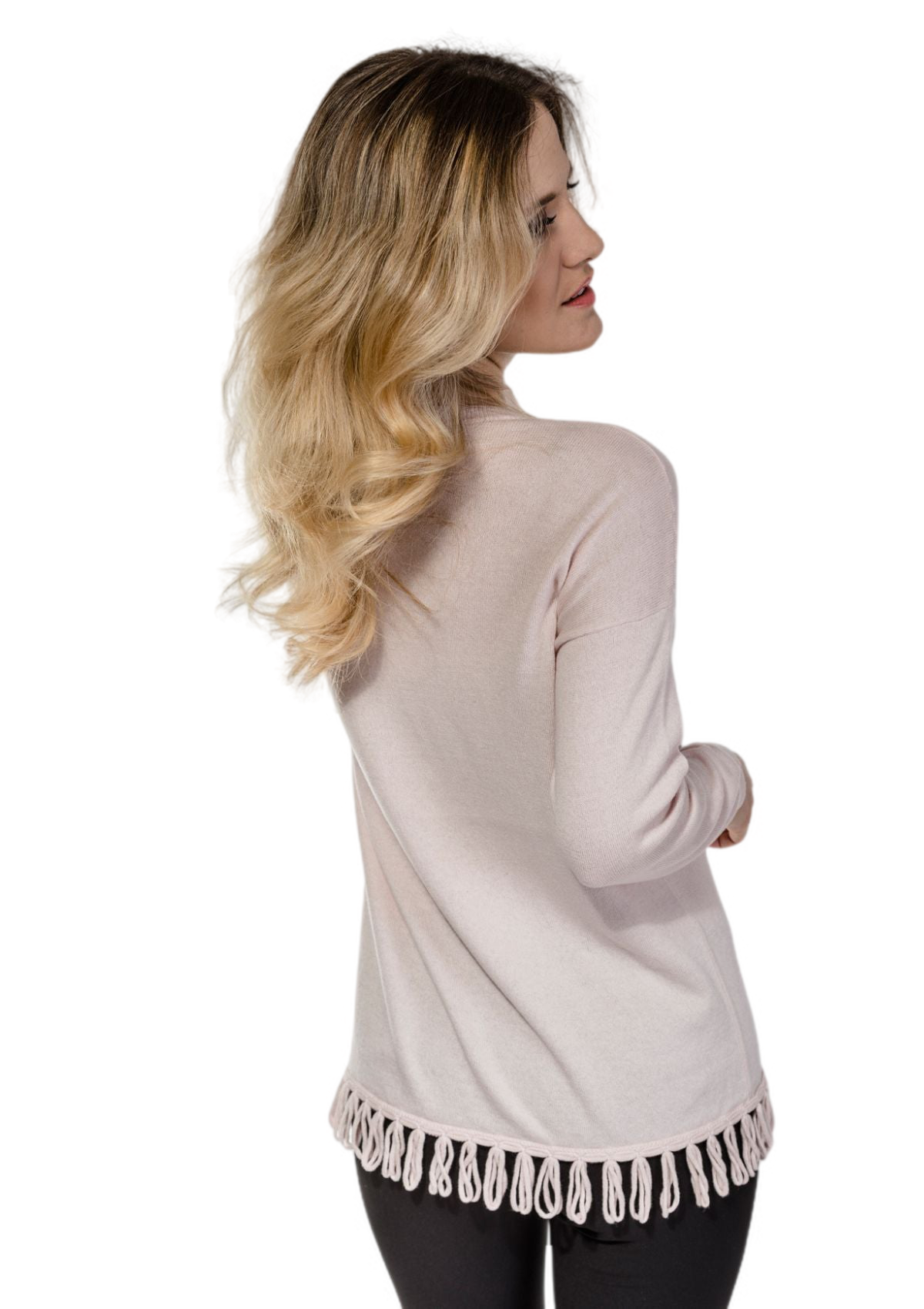 retro Maglia donna a maniche lunghe in cotone e cashmere rosa