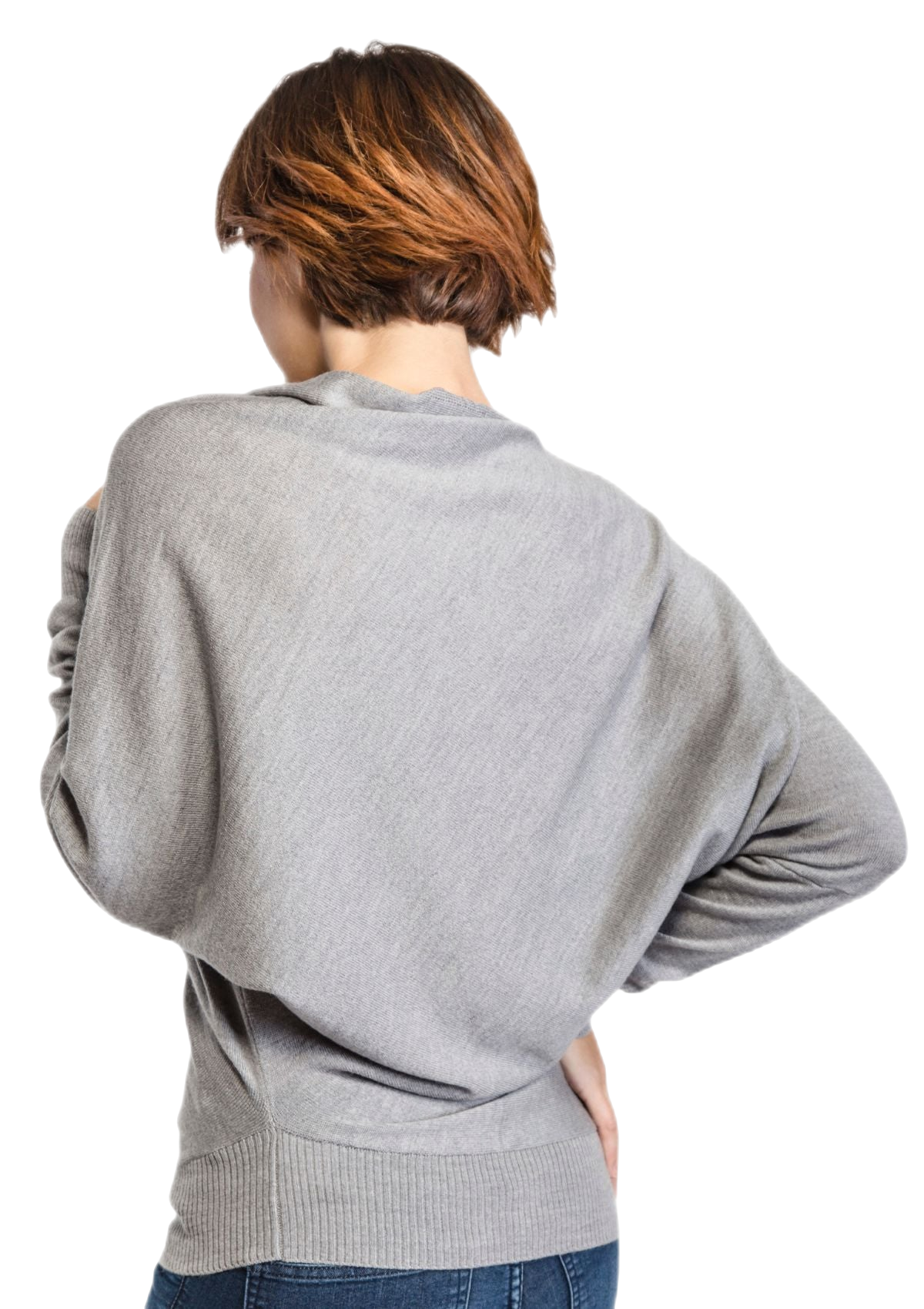 retro Maglia donna a pipistrello in lana merino colore grigio