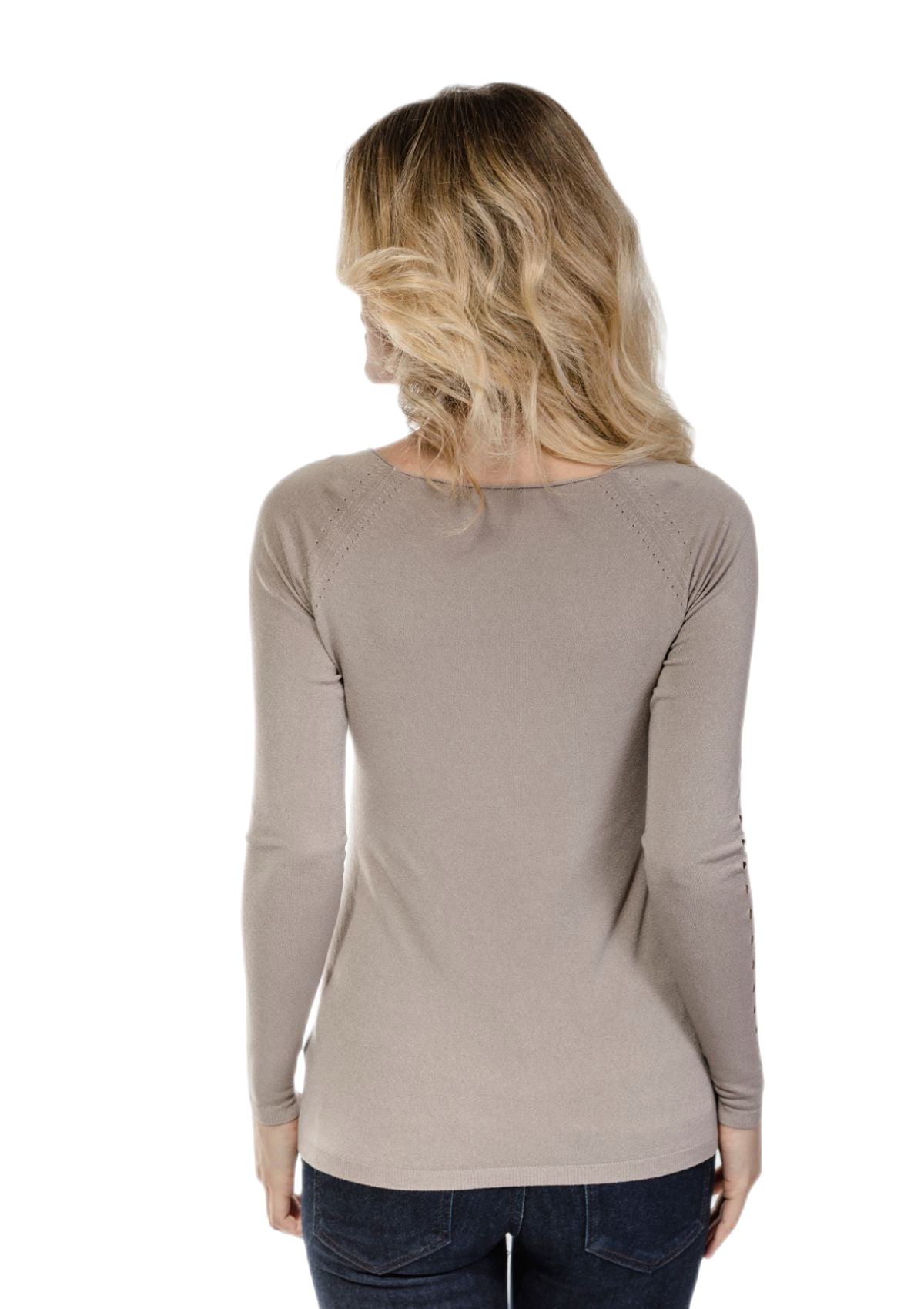 retro maglia donna in viscosa a manica lunga beige