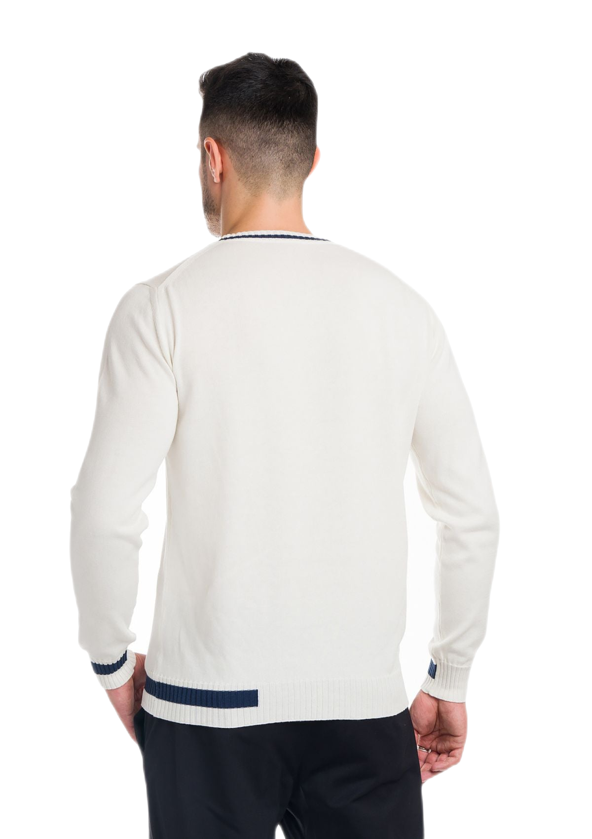 retro maglia girocollo uomo in cotone a maniche lunghe bianca