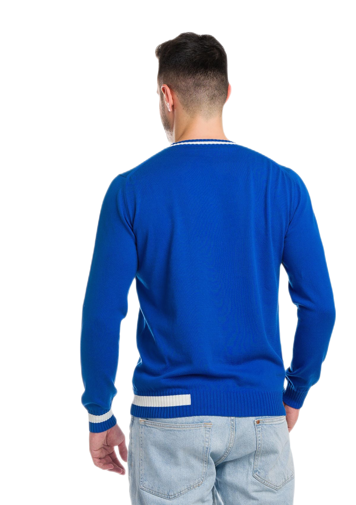 retro maglia girocollo uomo in cotone a maniche lunghe blu elettrico
