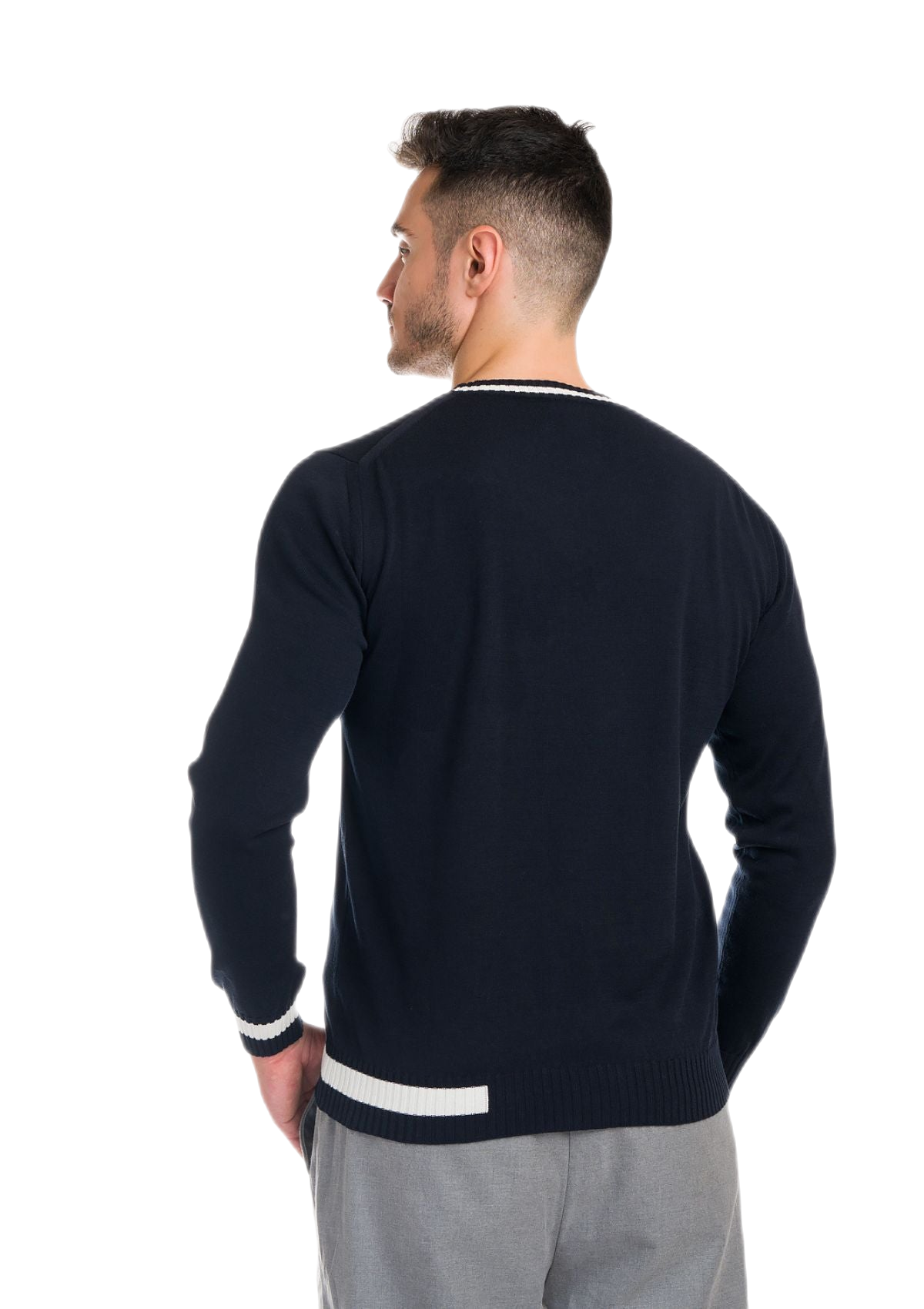 retro maglia girocollo uomo in cotone a maniche lunghe blu notte