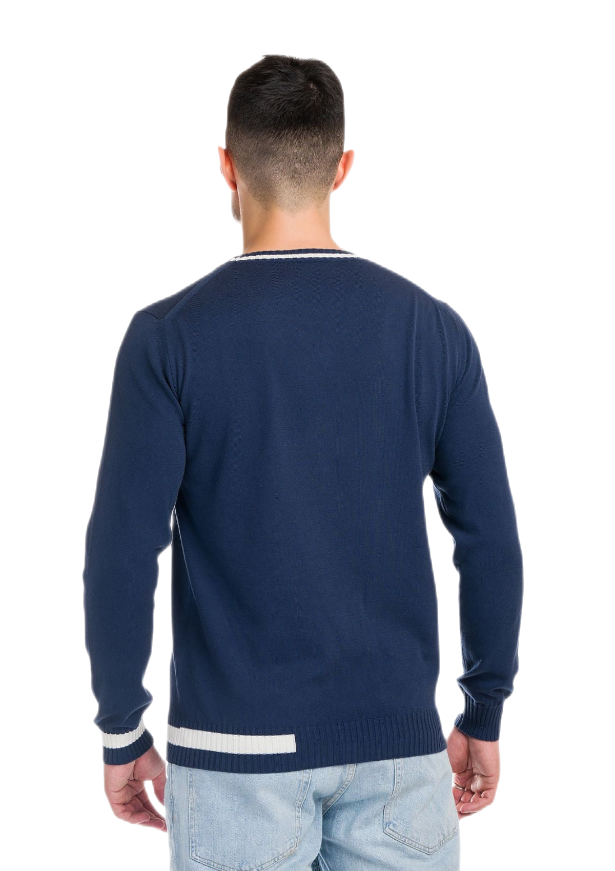 retro maglia girocollo uomo in cotone a maniche lunghe blu