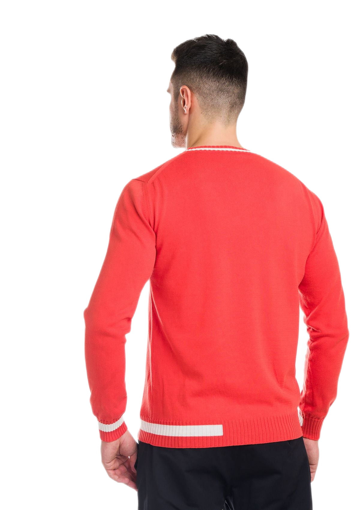 retro maglia girocollo uomo in cotone a maniche lunghe rossa