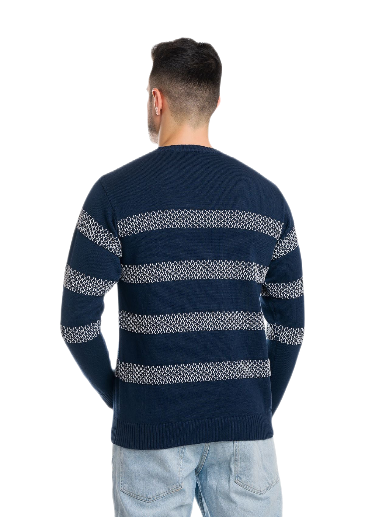 retro Maglia uomo a girocollo estiva a manica lunga blu a righe