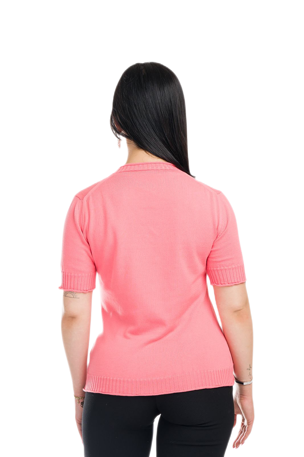 retro maglietta donna a manica corta estiva in cotone rosa salmone