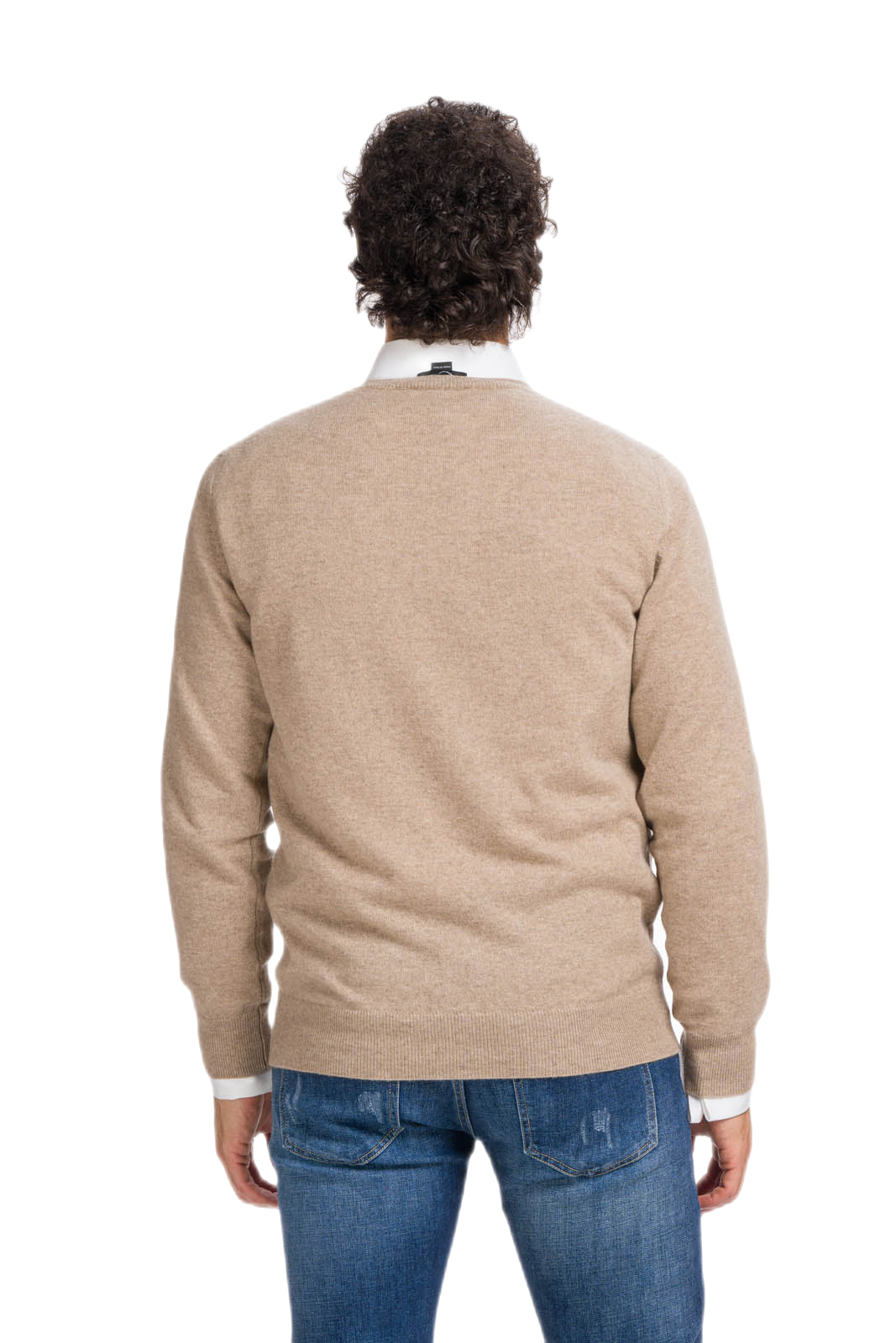 retro maglione cashmere uomo scollo a v beige